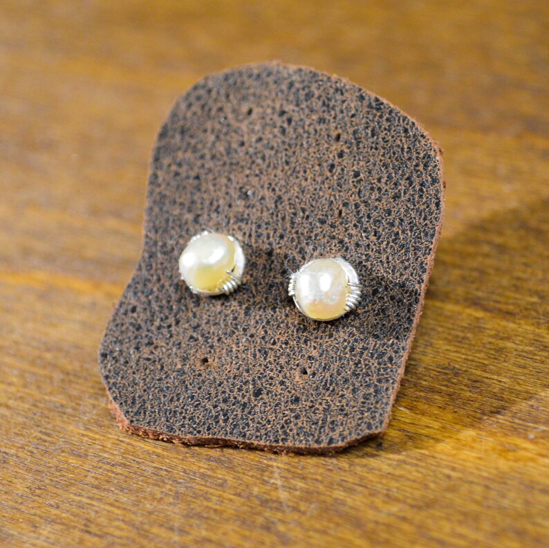 4mm off white pearl gemstone and sterling silver stud earrings