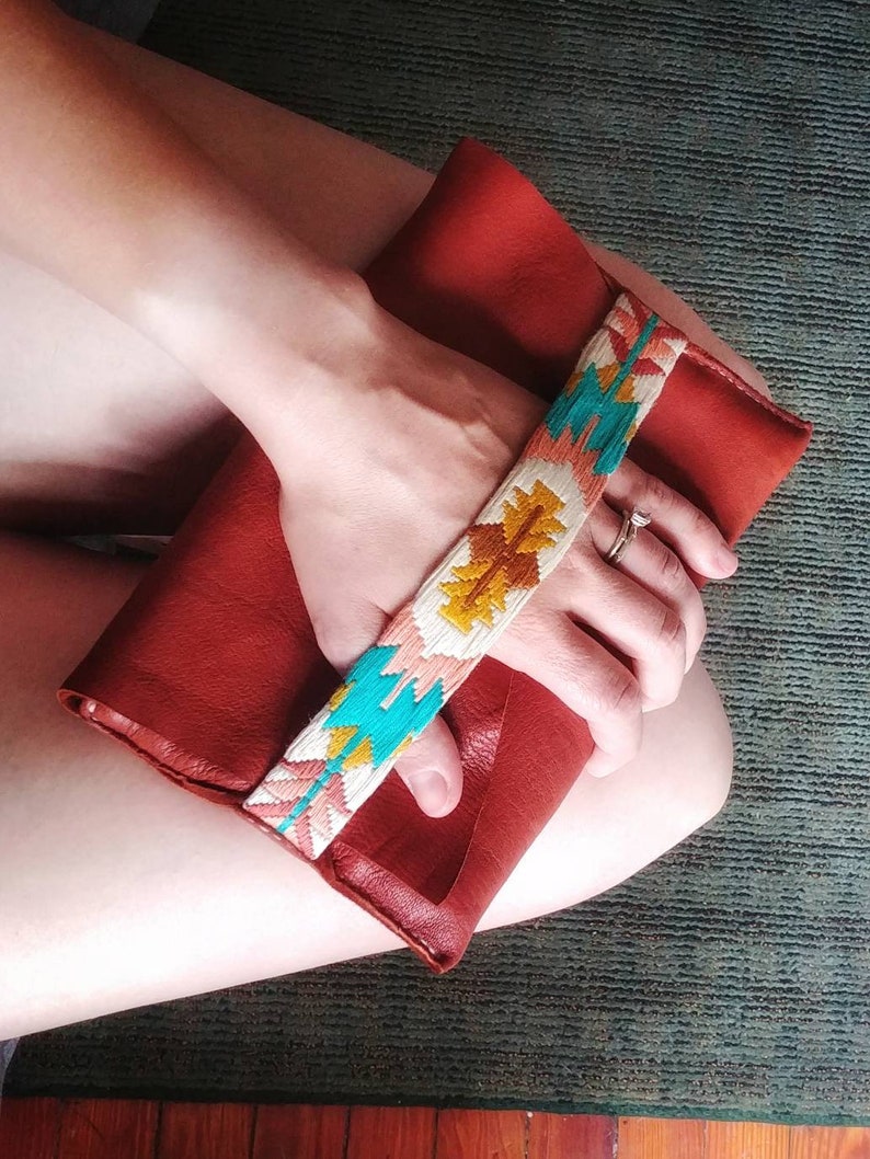 Needlepoint and Leather Clutch Small Tablet or Phone Case Etsy