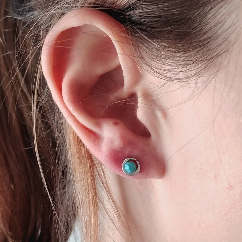 4mm turquoise howlite silver stud earrings