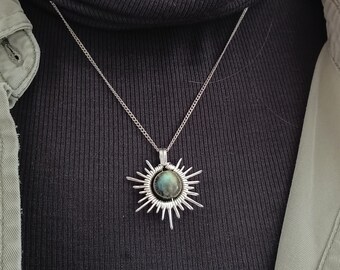 Sun Pendant Necklace with Gemstone