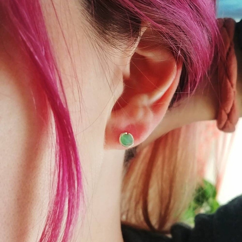 4mm chrysoprase gemstone and sterling silver stud earrings