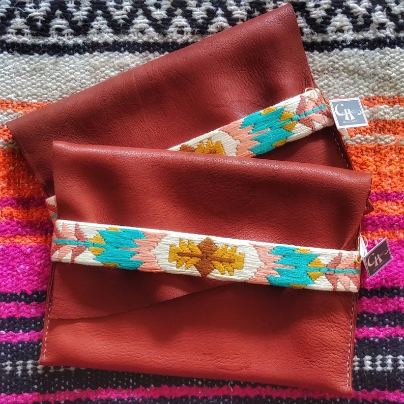 Needlepoint and Leather Clutch Small Tablet or Phone Case Etsy