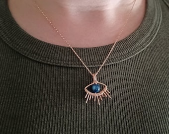 Small All Seeing Eye Gemstone Pendant Necklace