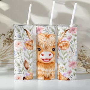 Highland Cow Tumbler Wrap 20 oz Skinny Tumbler Wrap Seamless Watercolor Hand Drawn Sublimation Design PNG Instant DIGITAL ONLY, png
