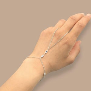 925 Sterling Silver Hand Chain Bracelet: Enamel Eye Shahmaran, 14K Gold Plated
