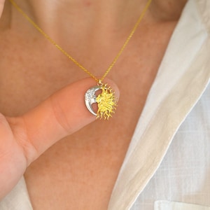 Dainty Sun and Moon Necklace: 925 Sterling Silver Celestial Jewelry