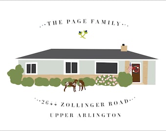 Custom House Portrait - As seen in HGTV Magazine! JPress Designs - gift, original artwork, illustration, home, custom art, new home, realtor