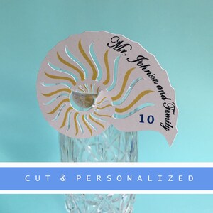 Nautical Shell Seating Cards | Special Event Table Name Cards |Minimalist, Elegant, Beautiful & Unique Die Cut Seating Card |Fun Escort Card