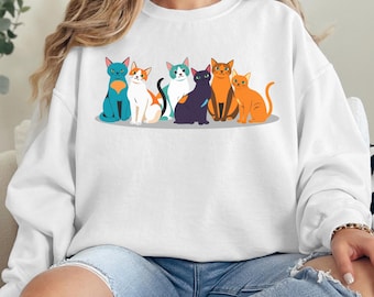 Sudadera con cuello redondo con diseño de familia de gatos divertida, regalo para amantes de los gatos, regalo para mamá gata, regalos para ella, para mujeres, suéter para amantes de los gatos, regalo para amantes de los gatos