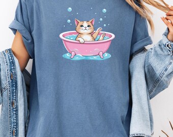 Grappig kattenbad-T-shirt, cadeau voor kattenliefhebber, T-shirt kattenmoeder, cadeaus voor kat, kattenliefhebber cadeau, cadeau kattenliefhebber, cadeaus voor haar, cadeau voor moeder