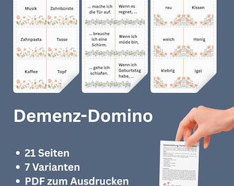 Dementia Dominoes PDF, Memory Game for Seniors, Activation and Activity, Dementia Game, Occupational Therapy Material, Printable