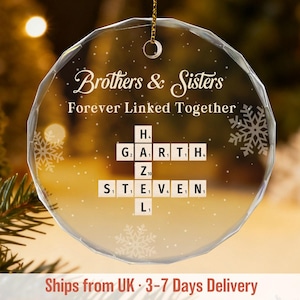 Personalized Brothers and Sisters Crossword Ornament, Brothers & Sisters Forever Linked Together Ornament, Christmas Gift, Holiday Keepsake