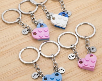 Ensemble de porte-clés coeur initial personnalisé, porte-clés assortis pour elle/ami/couple, bloc de construction porte-clés, petit ami petite amie cadeau Saint-Valentin