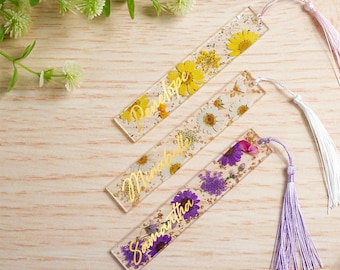 Marcapáginas de resina con flores prensadas personalizado, marcapáginas personalizado con nombre, marcapáginas floral, regalo para ella, regalo para mujer, regalo para amantes de los libros