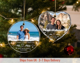 Custom Couple Photo Ornament, Personalized First Christmas Married  Keepsake, Mr & Mrs Wedding Gift, Newlywed Gift, Xmas Tree Decor