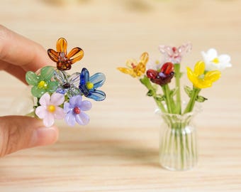 Mini Glas Blumenstrauß Set, Geburtsmonat Blume, Blumenfigur, handgefertigte Glasfigur, Geburtstagsgeschenk für sie, Wohnkultur, Mutter Geschenk