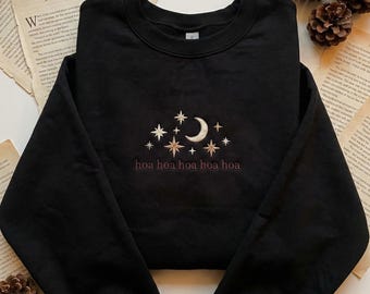 Celestial Hoa Hoa Hoa Embroidered Sweatshirt, Crescent Moon & Stars Twilight Bookish Fan Gift