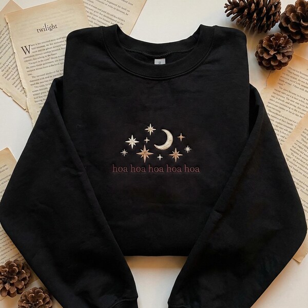 Celestial Hoa Hoa Hoa Embroidered Sweatshirt, Crescent Moon & Stars Twilight Bookish Fan Gift