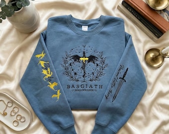 Fourth Wing Embroidered Sweatshirt, Basgiath War College Hoodie, Dragon Rider Crewneck, Fantasy Reader Gift
