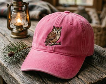 Sitting Owl Embroidered Wash Hat, Cute Wildlife Bird Dad Cap, Nature Lover Hiking Gift, Forest Animal Accessory, Outdoor Unisex Hat