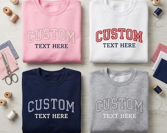 Custom Embroidered Sweatshirt, Personalized Gingham Varsity Crewneck, Applique Letter Jumper, Custom School Spirit Top, Name Monogram Hoodie