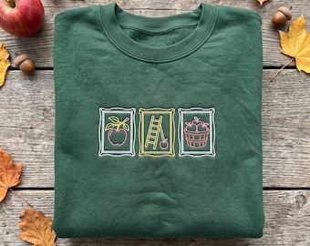 Embroidered Apple Orchard Sweatshirt, Minimalist Fall Apple Picking Crewneck, Cute Autumn Harvest Sweater, Cozy Farmer Market Shirt