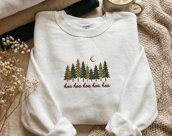 Hoa Hoa Hoa Forest Embroidered Sweatshirt, Pine Tree & Crescent Moon Twilight Inspired Fan Apparel