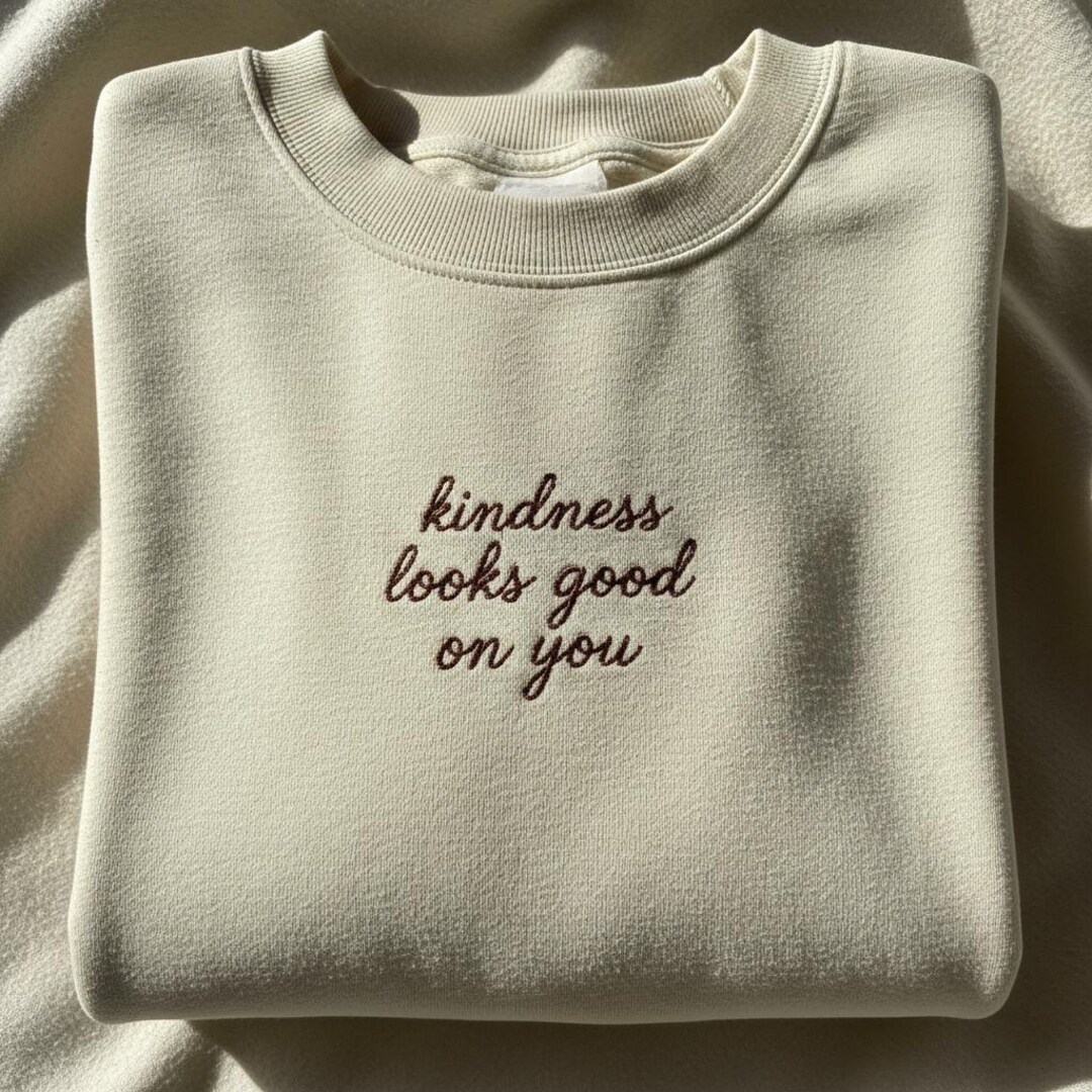 Kindness Looks Good on You Embroidered Hoodie, Minimalist Inspirational ...