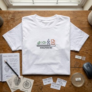 T-shirt brodé, t-shirt informatique Evolution 404, chemise drôle de professeur de biologie, erreur scientifique lors du chargement