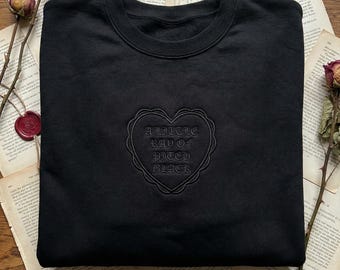 A Little Ray of Pitch Black Embroidered Sweatshirt, Goth Heart Heartbeat Hoodie, Emo Aesthetic T-Shirt, Dark Humor Apparel