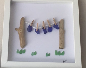 Laundry line Art Sea Glass Driftwood Seaglass, Genuine Beach Glass Gift for Her Housewarming