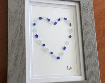 Beach Sea Glass Art Love Home Decor Design, Gift for Her, Wooden Frame Wall Hanging