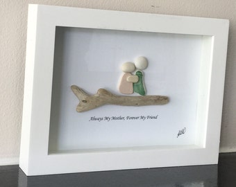 Sea Glass Pebble Driftwood Couple Art ,Beach Sea Glass Decor