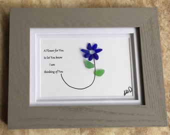 Sea Glass Art Flower for You beautiful Unique Framed Love Artwork, Sea Glass Beach Glass Design, Gift for Her