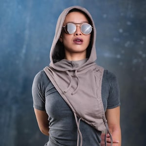 Nomad Hood Avant Garde Hooded Top Asymmetrical Festival Hoodie Techwear Post Apocalyptic Style Burning Man Wasteland Outfit Tomorrowland