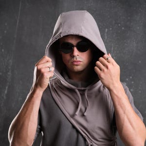 Nomad Hood Avant Garde Hooded Top Asymmetrical Festival Hoodie Techwear Post Apocalyptic Style Clothing Burning Man Wasteland Outfit Womens