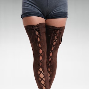 Medieval Leggings Womens Ren Faire Pants Thigh High Socks Tights Lace Tie Up Leg Warmer Larp Fantasy Steampunk Festival Elf Costume Cosplay