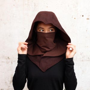 Brown Wool Assassin Ninja Mask Hood Casual Cowl Hoodie Costume Cosplay Larp Accessories Reenactment Ren Faire Outfit
