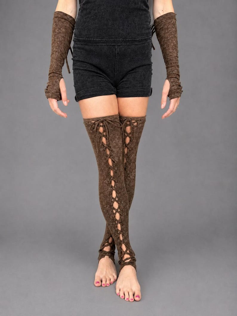 Medieval Lace Up Gloves | Fingerless Costume Arm Warmers for Gothic Witch Cosplay, Ren Faire, LARP Archer, Steampunk, Vampire, Festival Wear image 3