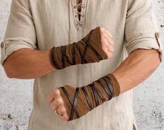 Umber Battle Wraps Medieval Hand & Wrist Binding Gauntlet Odyssey Fantasy Gloves Viking Armor Ren Faire Ranger Larp Cosplay Costume