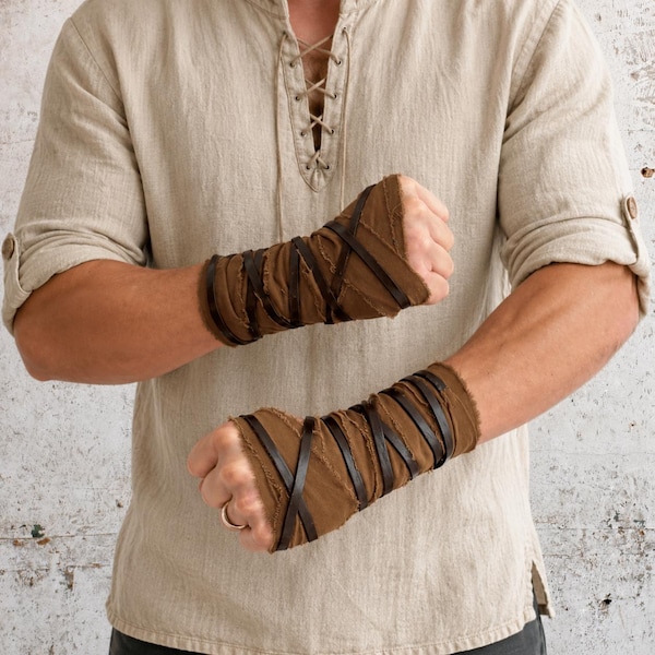 Umber Battle Wraps Medieval Hand & Wrist Binding Gauntlet Odyssey Fantasy Gloves Viking Armor Ren Faire Ranger Larp Cosplay Costume
