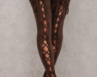 Medieval Leggings Womens Ren Faire Pants Thigh High Socks Tights Lace Tie Up Leg Warmer Larp Fantasy Steampunk Festival Elf Costume Cosplay