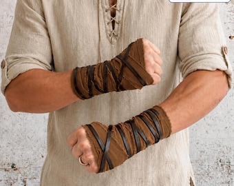 Umber Battle Wraps Medieval Hand & Wrist Binding Gauntlet Odyssey Fantasy Gloves Viking Armor Ren Faire Ranger Larp Cosplay Costume
