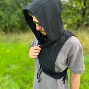 Nomad Hood Avant Garde Hooded Top Asymmetrical Festival Hoodie Techwear Post Apocalyptic Style Clothing Burning Man Wasteland Outfit Mens