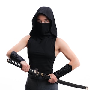 Assassin Vest Top Hooded with Removable Mask, Burning Man Outfit Women, Apocalyptic Festival Clothing, Rogue Cosplay, Wasteland Hood Top image 4