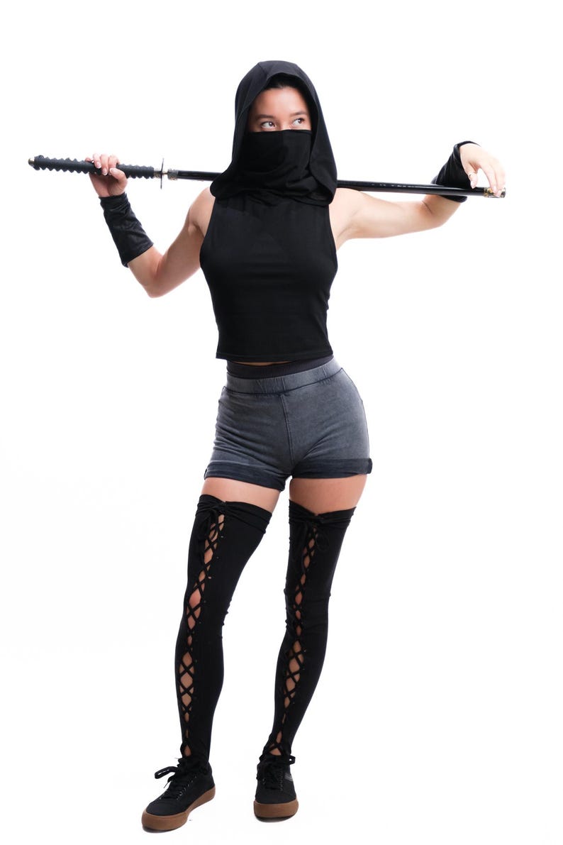 Assassin Vest Top Hooded with Removable Mask, Burning Man Outfit Women, Apocalyptic Festival Clothing, Rogue Cosplay, Wasteland Hood Top image 7