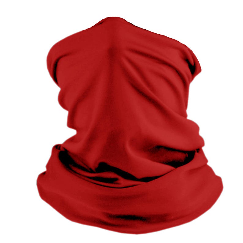 K&ouml;nnte beinhalten: Ein einfarbiger roter Nackentuch aus weichem Stoff. Es kann als Gesichtsmaske, Halsw&auml;rmer oder Stirnband getragen werden.