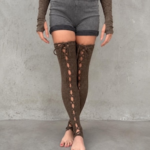 Medieval Leggings Womens Ren Faire Pants Thigh High Socks Tights Lace Tie Up Leg Warmer Larp Fantasy Steampunk Festival Elf Costume Cosplay