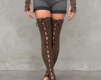 Medieval Leggings Womens Ren Faire Pants Thigh High Socks Tights Lace Tie Up Leg Warmer Larp Fantasy Steampunk Festival Elf Costume Cosplay