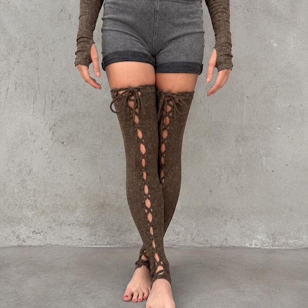 Medieval Leggings Womens Ren Faire Pants Thigh High Socks Tights Lace Tie Up Leg Warmer Larp Fantasy Steampunk Festival Elf Costume Cosplay